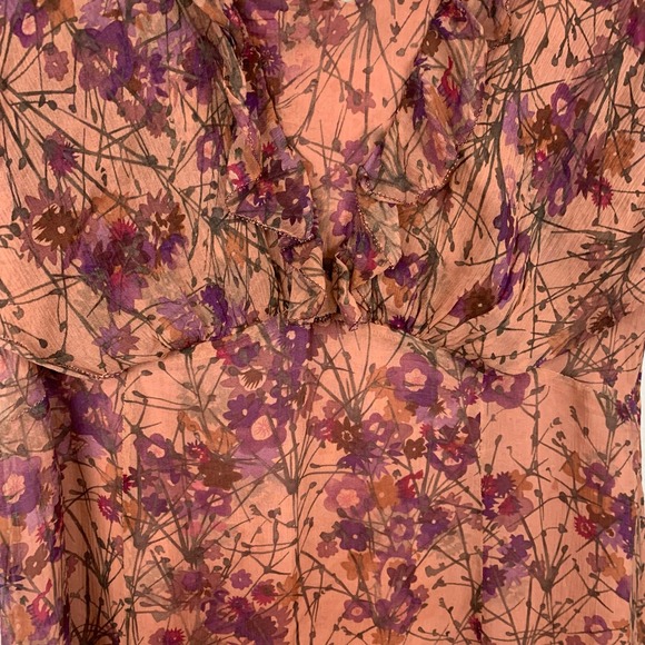 Sundance Silk Dress Floral Pink Ruffles Flutter Sleeve Fully Lined Size 12 - Picture 3 of 7